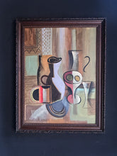 Load image into Gallery viewer, Mid century Cubist still life oil painting on board 