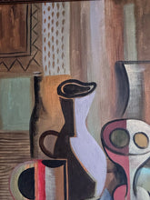 Load image into Gallery viewer, Mid century Cubist still life oil painting on board