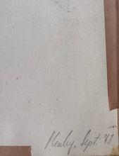 Load image into Gallery viewer, Mid century Modern British patchwork landscape in pastels Henley 1948 on verso