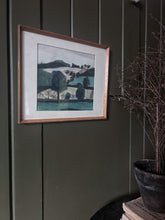 Load image into Gallery viewer, Mid century Modern British patchwork landscape in pastels Henley 1948 on verso