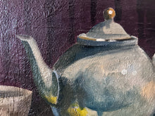 Load image into Gallery viewer, Mid century still life oil painting kitchen scene tea with lemon