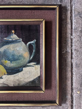 Load image into Gallery viewer, Mid century still life oil painting kitchen scene tea with lemon
