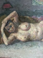 Load image into Gallery viewer, Mid century reclining nude oil painting on board 1940&#39;s Slade school style