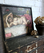 Load image into Gallery viewer, Mid century reclining nude oil painting on board 1940&#39;s Slade school style
