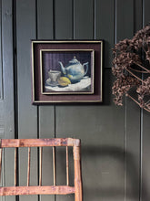 Load image into Gallery viewer, Mid century still life oil painting kitchen scene tea with lemon