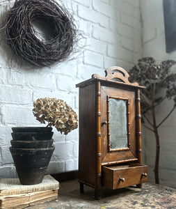 Miniature antique French faux bamboo armoire with glass door & drawer