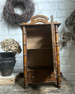 Miniature antique French faux bamboo armoire with glass door & drawer
