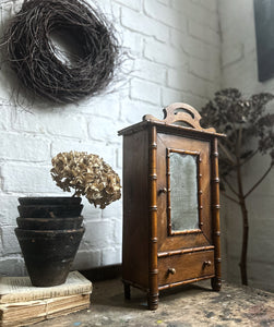 Miniature antique French faux bamboo armoire with glass door & drawer