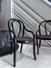 Load image into Gallery viewer, Miniature apprentice piece set of black laquered bentwood &amp; Cane Thonet furniture