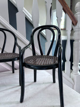 Load image into Gallery viewer, Miniature apprentice piece set of black laquered bentwood &amp; Cane Thonet furniture