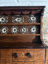 Load image into Gallery viewer, Miniature arts &amp; crafts style antique scratch built apprentice piece dresser with tin hand painted sponge ware plates