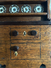 Load image into Gallery viewer, Miniature arts &amp; crafts style antique scratch built apprentice piece dresser with tin hand painted sponge ware plates