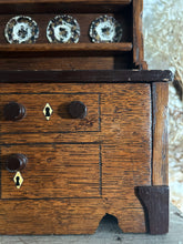 Load image into Gallery viewer, Miniature arts &amp; crafts style antique scratch built apprentice piece dresser with tin hand painted sponge ware plates