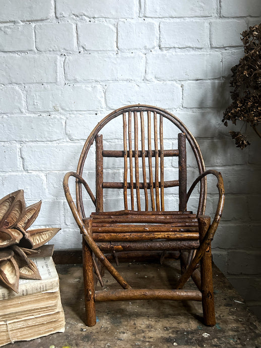 Vintage Miniature hand made bentwood willow folk art twig chair