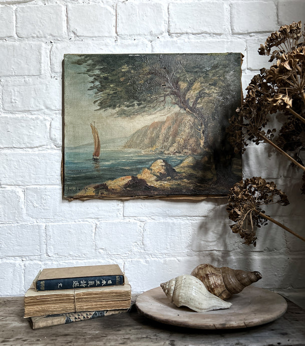 A Modernist late 19th century French landscape coastal scene oil painting on canvas