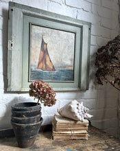 Load image into Gallery viewer, Naive 19th Century antique oil painting fishing boat lugger seascape on wooden panel
