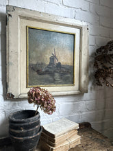 Load image into Gallery viewer, Naive antique 19th Century oil painting on wooden panel Dutch windmill
