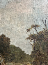 Load image into Gallery viewer, Naive 19th Century antique rural landscape oil painting on wooden panel
