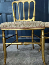 Load image into Gallery viewer, Pair of Napoleon III Chiavari wooden gilded gold salon chairs with damask seating