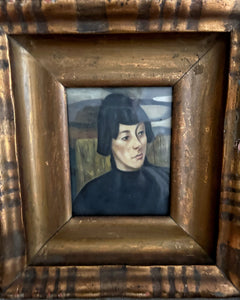 Oil painting portrait on canvas Copy of Nina Hamnett by Roger Fry in authentic antique deep gilded frame