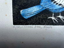 Load image into Gallery viewer, Original Limited edition signed bird print by French Print maker &amp; Illustrator Suzanne Balkanyi "Oiseau Bleu Goura"