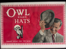 Load image into Gallery viewer, Owl Hats framed vintage advertsing sign