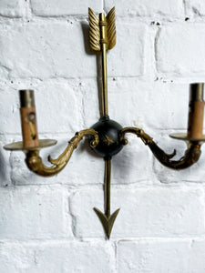 Pair of antique French Empire brass arrow & star wall lights
