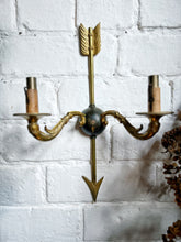 Load image into Gallery viewer, Pair of antique French Empire brass arrow &amp; star wall lights