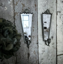 Load image into Gallery viewer, Pair antique Swedish 1930&#39;s mirrored candle sconces with pewter frames