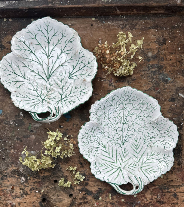 Pair of green & white drab wear dishes circa 1840