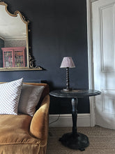 Load image into Gallery viewer, Black Victorian tilt top papier mache table with floral top and mother of pearl inlay