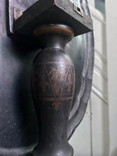 Load image into Gallery viewer, Black Victorian tilt top papier mache table with floral top and mother of pearl inlay