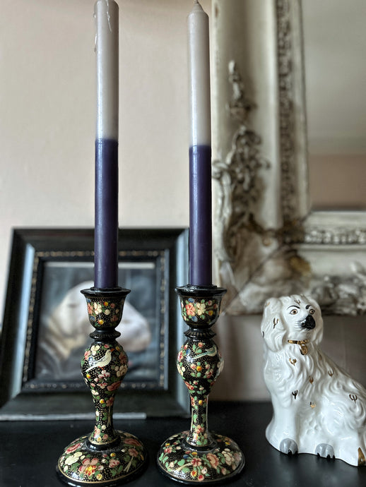 Vintage Indian Papier mache decorative painted candle sticks
