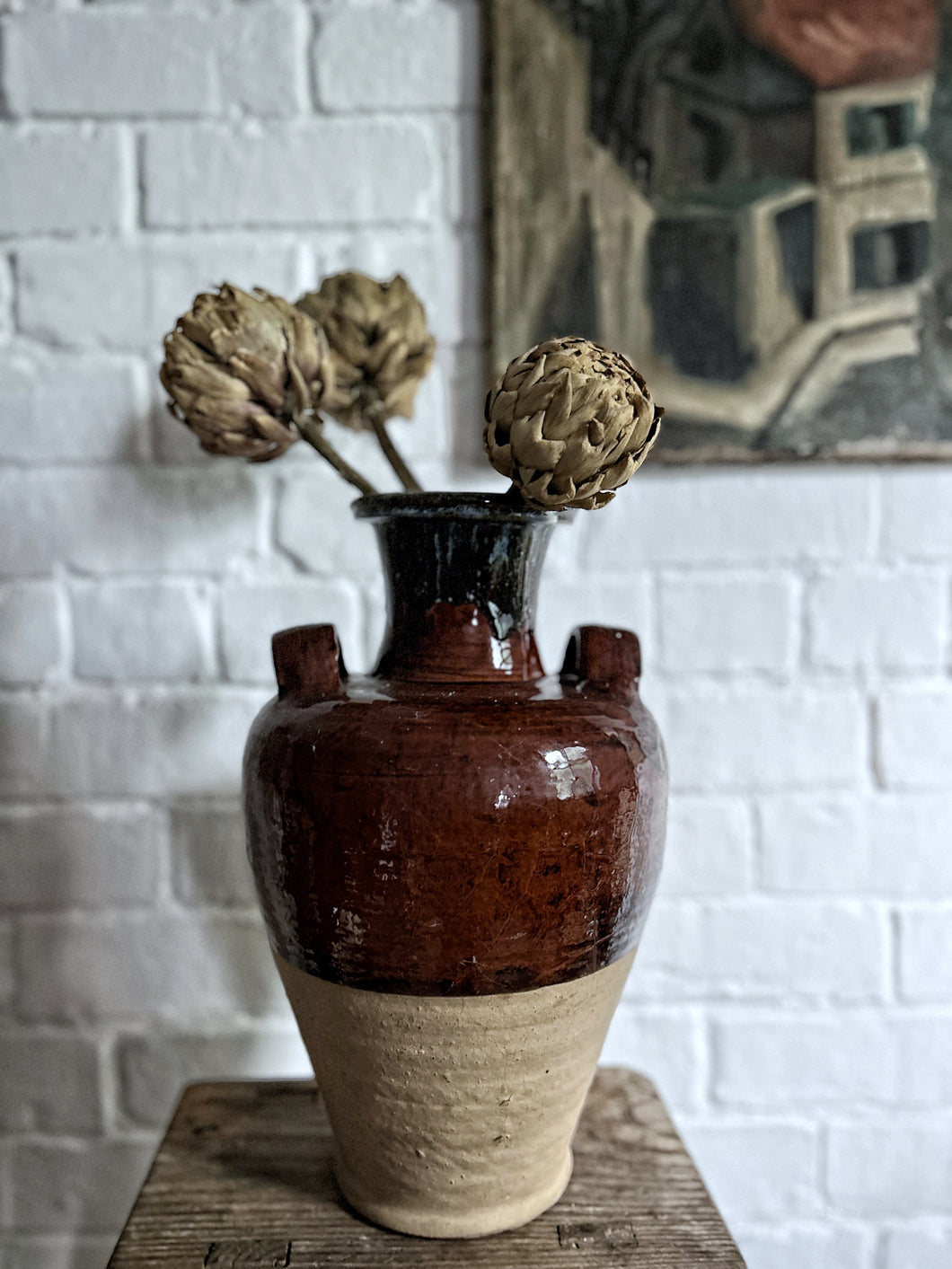 Vintage Portugese semi glazed Terracotta pot