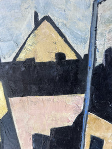 Modernist Pastel and black coloured abstract landscape oil painting  on board