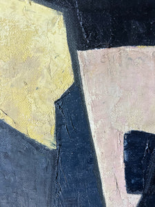 Modernist Pastel and black coloured abstract landscape oil painting  on board