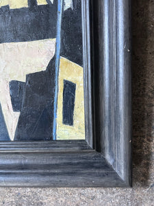 Modernist Pastel and black coloured abstract landscape oil painting  on board