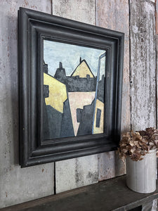 Modernist Pastel and black coloured abstract landscape oil painting  on board