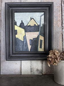 Modernist Pastel and black coloured abstract landscape oil painting  on board