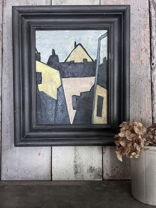 Modernist Pastel and black coloured abstract landscape oil painting  on board