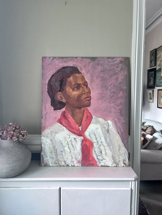 Female lady portrait oil painting on board