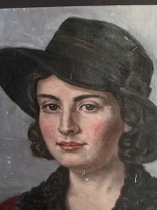 Pre war 1932 French portrait painting on canvas lady M D Vandalle 1932