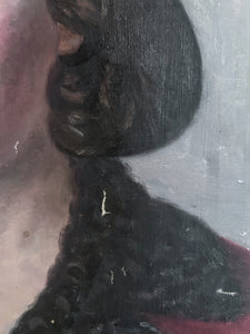Pre war 1932 French portrait painting on canvas lady M D Vandalle 1932