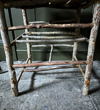 Load image into Gallery viewer, Primitive coppiced wood twig chair with carved mouse on back