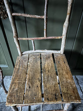 Load image into Gallery viewer, Primitive coppiced wood twig chair with carved mouse on back
