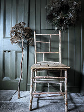 Load image into Gallery viewer, Primitive coppiced wood twig chair with carved mouse on back