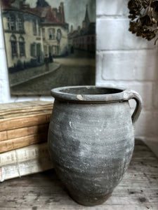 Rustic french vintage stoneware confit pot with handle