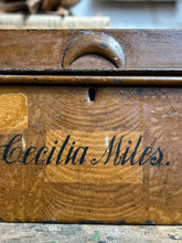 Load image into Gallery viewer, Scumbled painted antique deed box name in fine writing on the front