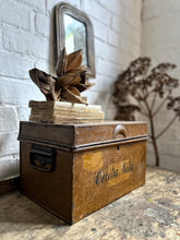 Load image into Gallery viewer, Scumbled painted antique deed box name in fine writing on the front