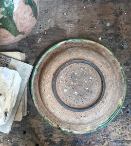 Antique 19th century Whieldon type dish bowl yellow & green lead glaze